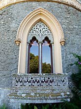 Gothic arched window in the castle.