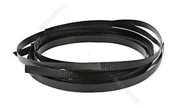 Black plastic strapping isolated on white