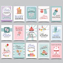 Baby shower card set for boy for girl Happy birthday party its a boy its a girl celebration greeting or invitation card poster