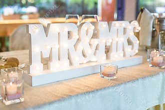 Beautiful wedding table with Mr. & Mrs.
