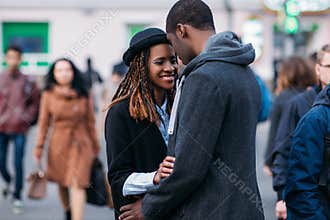 Happy romantic couple. Joyful African American