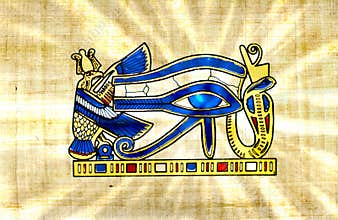 Eye of Horus symbol old paper papyrus with Ra sun rays