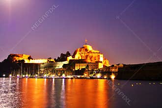 Old citadel in Corfu Town (Greece) at night