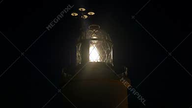 Maritime Lighthouse Flashing and Spinning at Night