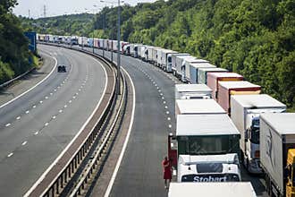 Lorries Parked on the M20 in Operation Stack