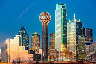 Dallas skyline at sunset