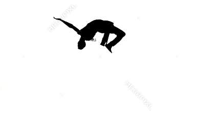Man dancing breakdance professionally moves, white, silhouette, slow motion