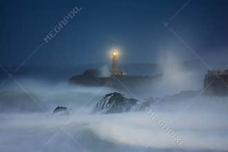 Mouro lighthouse in Santander at night