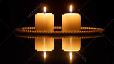 Closeup of candles on black