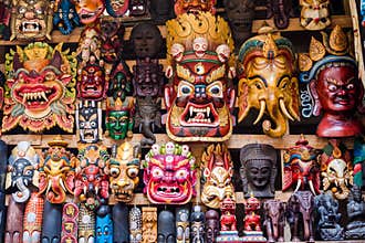 Colorful Masks at Shop in Kathmandu, Nepal