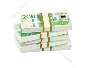 Pile of swedish 200 crowns banknotes.