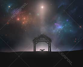 Empty manger under night sky
