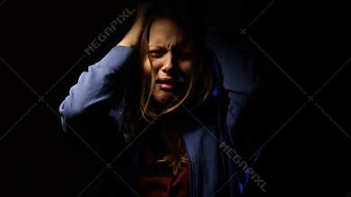 Stressed teen girl fear of something and screaming. 4K