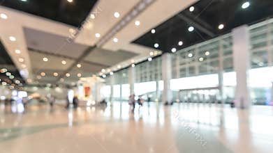 Exhibition event convention hall business blur background of tech expo, trade fair, passenger terminal or museum gallery lobby