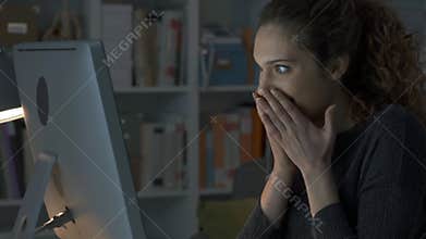 Cute girl social networking at night