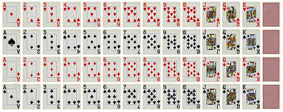 Full set of Vintage playing cards isolated on white