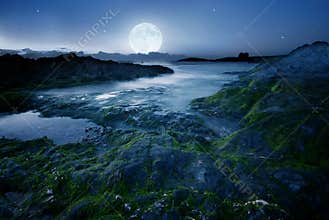 Full moon over the beach
