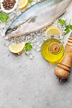 Raw fish cooking. Seafood and ingredients