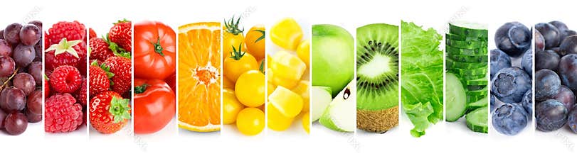 Collage of fruits, vegetables and berries. Fresh food. Healthy food