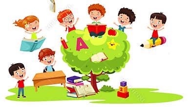 Funny Kids Studying And Learning