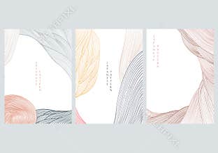 Abstract landscape background with line pattern vector. Japanese wave template  in vintage style. Nature art poster design