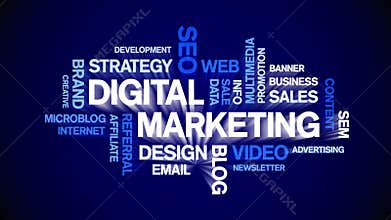 Digital Marketing Animated Tag Word Cloud,Text Design Animation seamless loop.