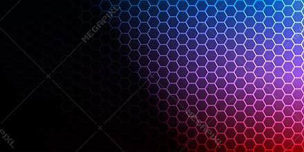 Abstract Shining Hexagonal Mesh Texture in Black, Blue, Red and Purple Gradient Background