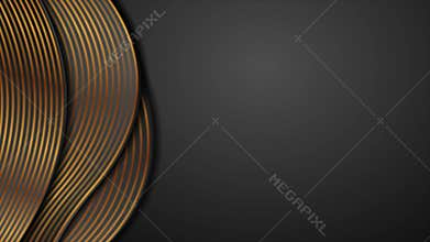 Black corporate wavy motion background with golden lines
