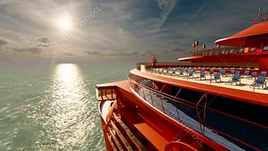 Huge luxury cruise ship at sunset