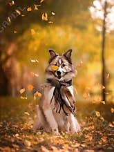 Big dog in autumn park
