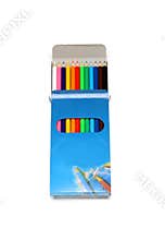 Colored wooden pencils in a box
