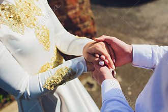 National wedding. Bride and groom. Wedding muslim couple during the marriage ceremony. Muslim marriage.