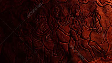 Passing horse riders historic wall carving