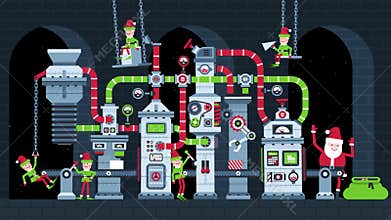 Christmas factory conveyor with working elves