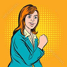 Business women smile confidently and raise their fist. retro vector illustration comic