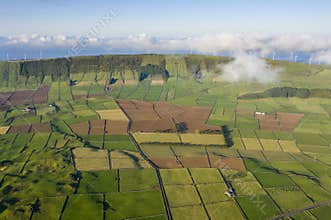 Aerial views on the typical abstract countryside of the east of Terceira Island, one of the islands of the AÃ§ores Azores