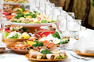 Catering food table set decoration