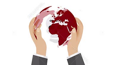 Red planet earth in human hands with human skull danger concept