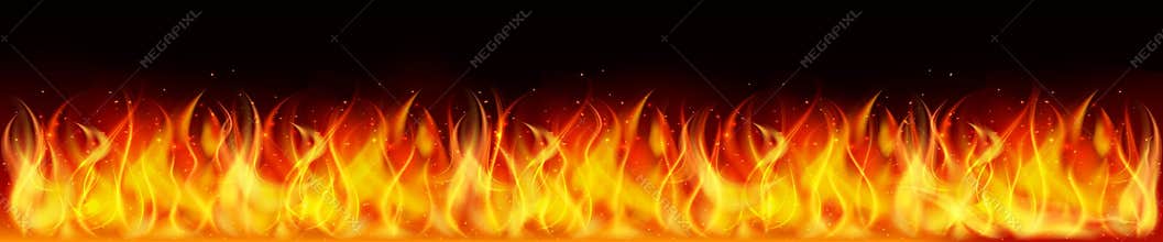 Flame on black background. Fire illustration for design - vector