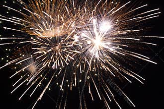 Golden fireworks close up
