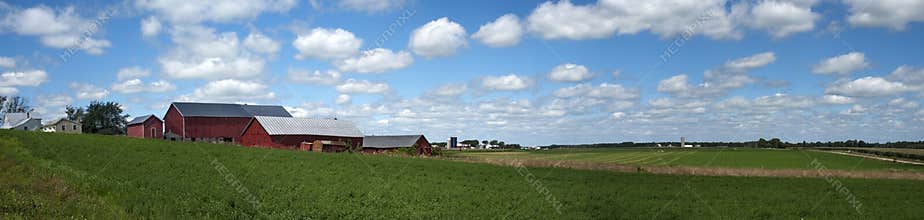 Old Dairy Farm Barn Sky Clouds Panorama Banner