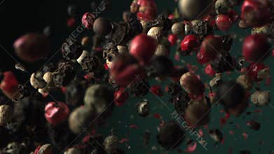 Pepper is Flying in the Air in High Speed on Green Aqua Menthe Color Background Shot at 1500 fps