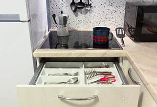Open Drawer in a Modern Kitchen