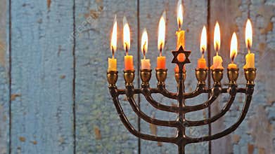 Hanukkah jewish holiday with menorah candelabra