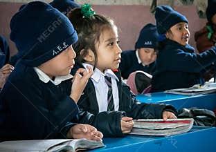 Children Studying in School in Asia