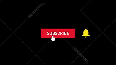 Editorial Footage: Animation of a Subscribe and Likes and Notification Button for Youtube. Alpha Channel.