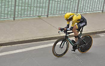 Bicyclist in competition of Tour de France 2015 which was held in Switzerland