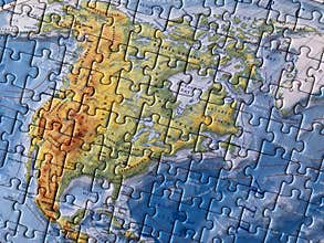 World Map as a jigsaw puzzle. North America