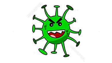 Virus cell creature cartoon funny evil character laughing animation isolated on white background