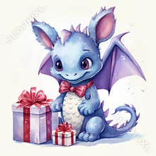 Little cute cartoon dragon with wings and a tail. Funny fantasy character